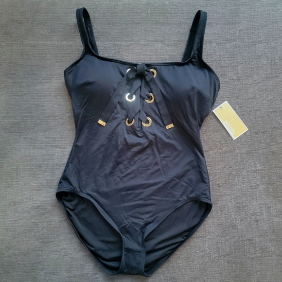 Michael Kors Other - Michael Kors Women's Black Lace Up Gold Grommets One Piece Swimsuit Size 8